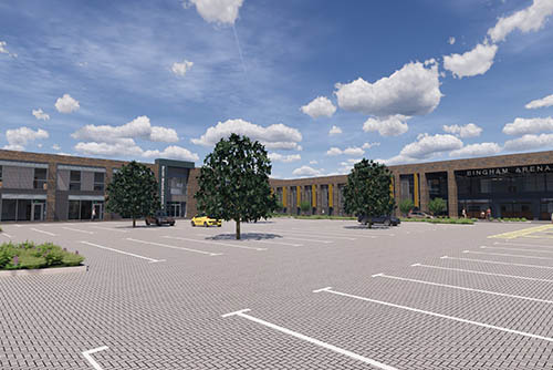 Maple installing 7m high fins at Bingham Arena and Enterprise Centre