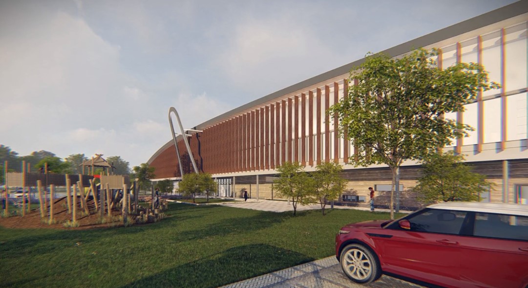 Wood-Effect Brise Soleil On Sports Centre | Maple