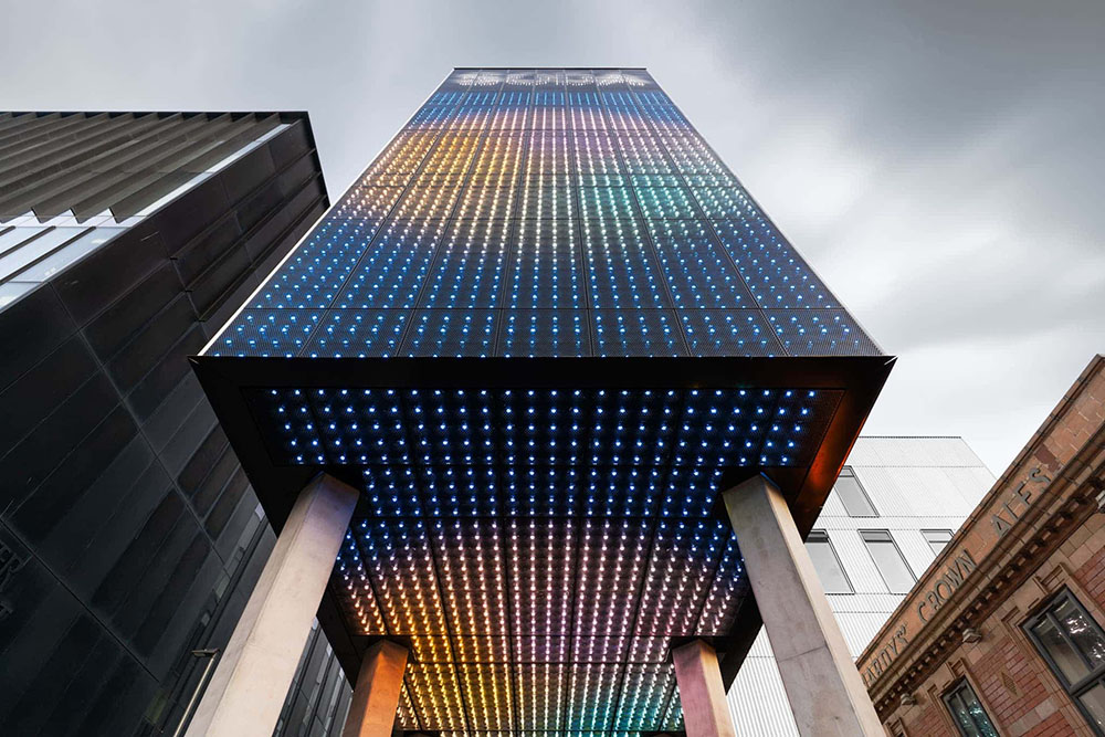 School of digital arts university perforated LED panels