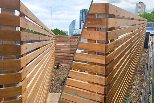 Maple use timber for rooftop plant screen on new London development 